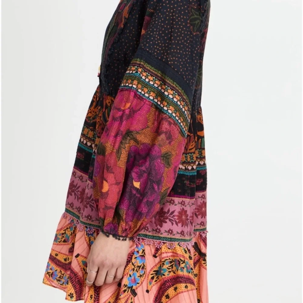 FARM RIO‎ Boho Indie Mixed Patchwork Mini Dress Cotton Gipsy XS - Picture 4 of 7